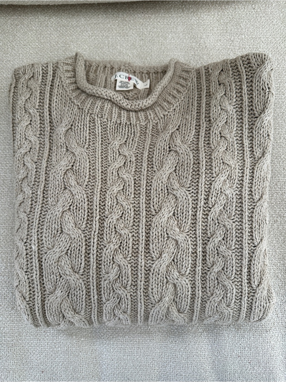 J.Crew 90s Oarsmen Rollneck Cable-Knit Sweater L Cotton Linen Cream Fisherman - Picture 7 of 7